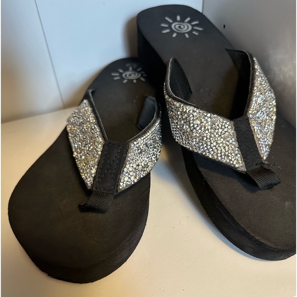 Rhinestone sparkle glitter platform black flip flops sz9 - Picture 2 of 4